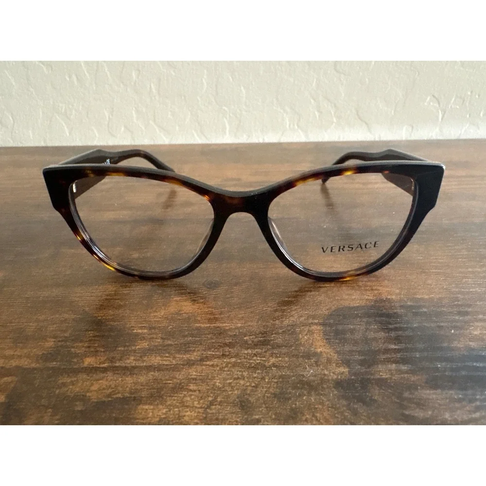 Versace MOD 3281-B-A Havana Tortoise Cat Eye Eyeglasses Gold Medusa Crystal 53mm